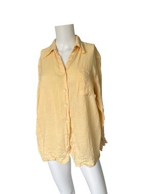 Vintage GAP Yellow Linen Button Up Shirt Long Sleeve Summer Womens Size Small